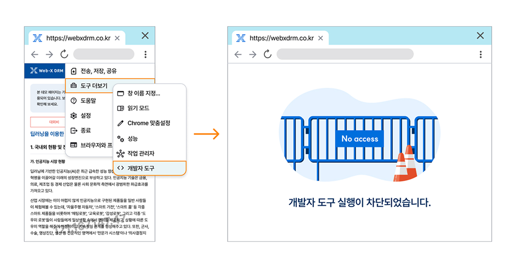 Web-X DRM으로 구현하는 개발자도구 차단