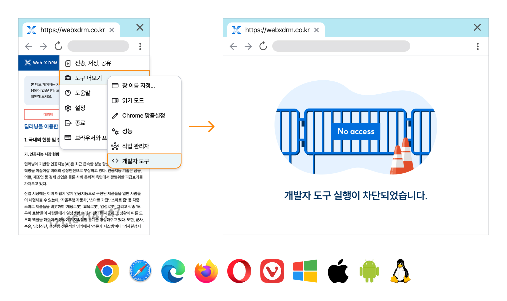 [Web-X DRM의 데이터 난독화 기능 예시 화면]